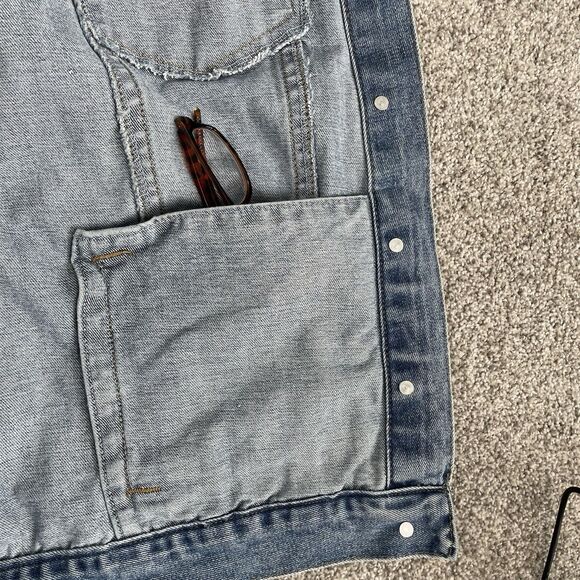 Kensie Jeans Vintage Luxe Denim Vest Stretch Trucker Frayed Size Large New - Picture 4 of 14